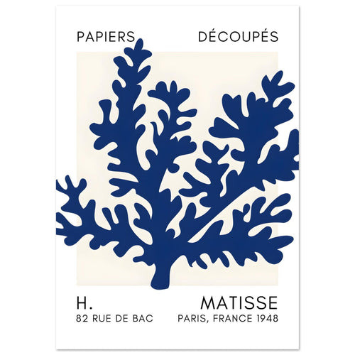 Artfulprints  Matisse – Aqua bloom navy blue II   poster A4 21x29.7 cm - vtwonen shop