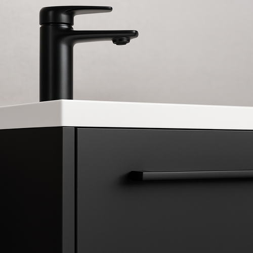 Badplaats Toiletmeubel Florence 40 x 22 cm – Mat Zwart – Fonteinmeubel met Witte Wastafel