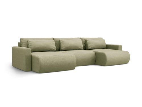 Cosmopolitan Design Converteerbare panoramische bank met opbergdoos Belfast 4-zits, structurele stof asperge - 149x340x84cm