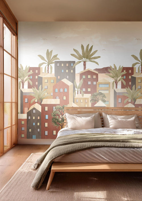 Sanders & Sanders fotobehang mediterrane huisjes terracotta - 212 x 280 cm - 640833