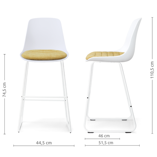 Nolon Nino-Liv barkruk wit met warm oker zitkussen - wit onderstel - 75 cm