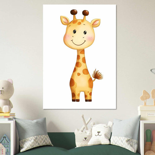 Artfulprints Poster Lachende giraffe   - 70x100 cm - Geel