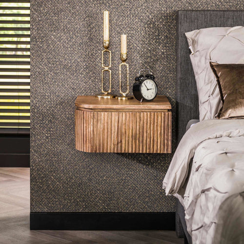 Giga Meubel Nachtkastje Wave - Naturel Hout - Set van 2 - 40x35x20cm