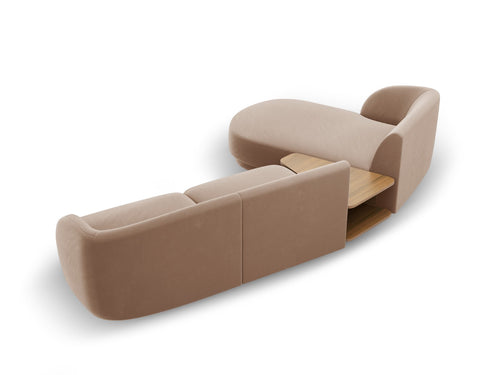 Micadoni linker modulaire bank Miley 3-zits, flueel, cappuccino - 178x303x70cm