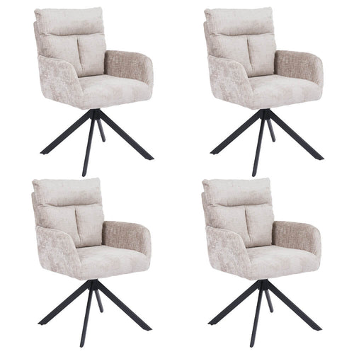 Home Deluxe ALUNA chenille eetkamerstoel met armleuningen - set van 4 beige - vtwonen shop