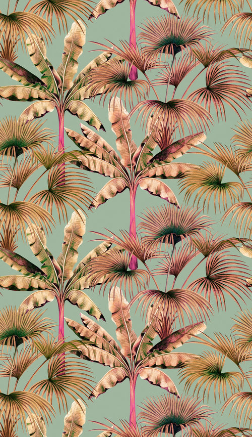 Livingwalls fotobehang jungle-motief blauw, beige, roze en groen - 159 x 280 cm - AS-391832