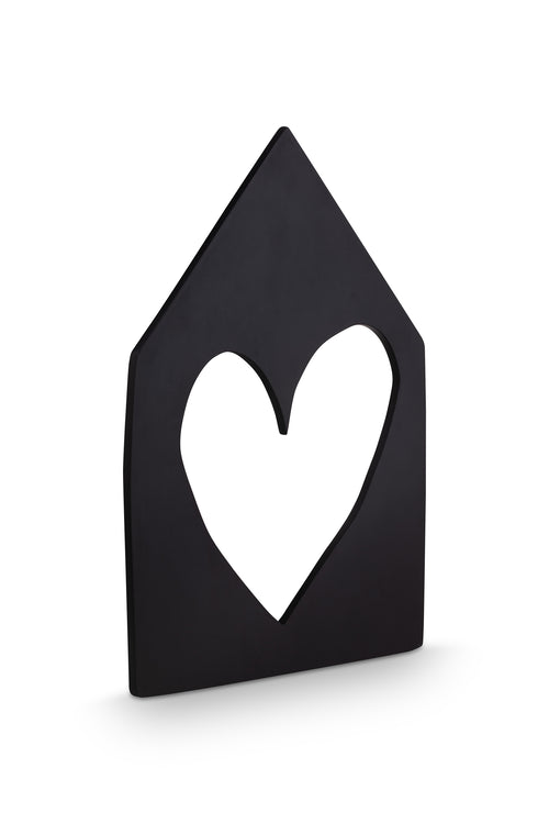 vtwonen Houten Huisje - Wanddecoratie Woonkamer - Ornament - Muurdecoratie Hartje - Zwart - 60cm