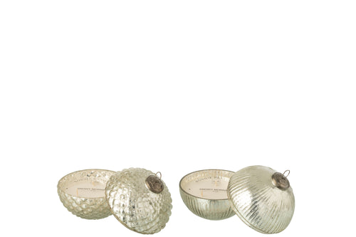 J-Line geurkaars Kerstbal - glas - zilver - small - 2 stuks - vtwonen shop