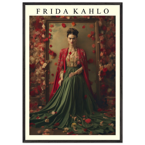 Artfulprints Poster met Lijst Frida Kahlo - Beauty in flowers   - 70x100 cm - Meerkleurig