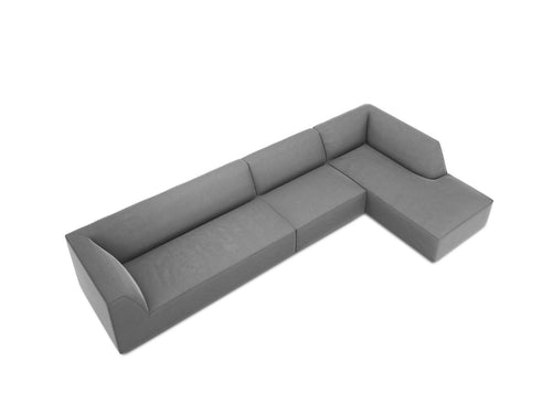 Micadoni rechter hoekbank Ruby 5-zits, flueel, grijs - 180x366x69cm