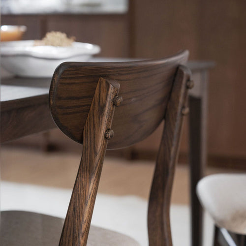 Rowico Home Rodham Houten Eetkamerstoel Donker Eiken - Beige Stof - vtwonen shop