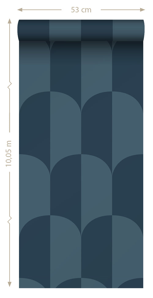 ESTAhome behang art deco bogen vergrijsd donker blauw - 53 cm x 10.05 m - 139996