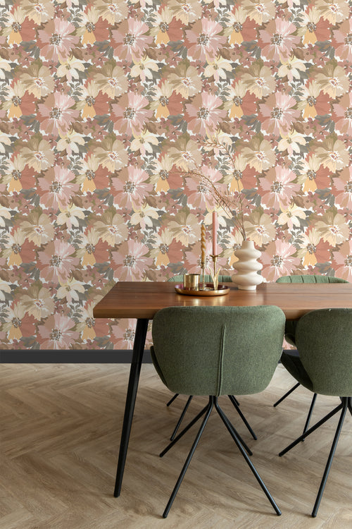 ESTAhome behang bloemen licht terracotta en terracotta roze - 50 x 900 cm - 131264 - vtwonen shop