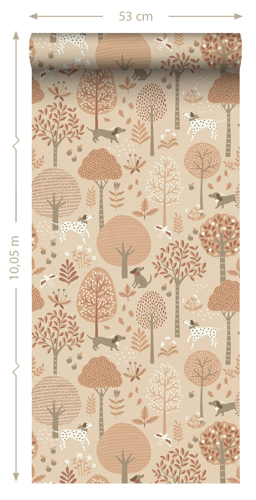 ESTAhome behang honden beige en terracotta roze - 53 cm x 10.05 m - 139711 - vtwonen shop