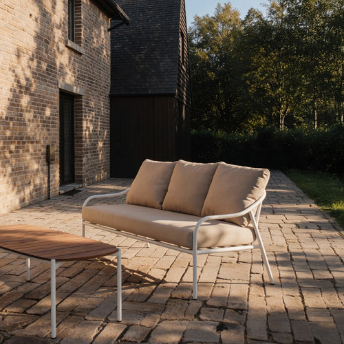 Tikamoon 5-zits loungeset in écrukleurige stof en wit metaal - Beige