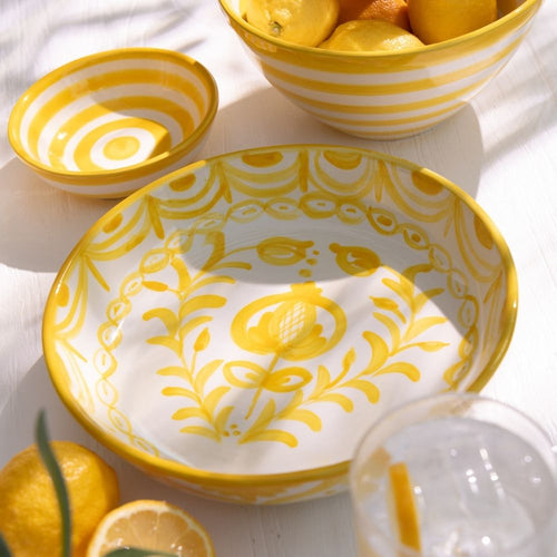 J-Line schaal Granada Low - keramiek - wit/geel - large - Ø 25 cm