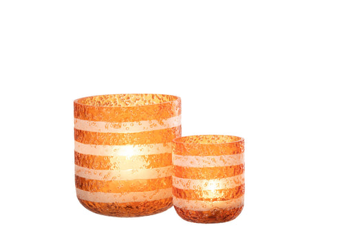 J-Line windlicht Strepen - glas - oranje/wit - large