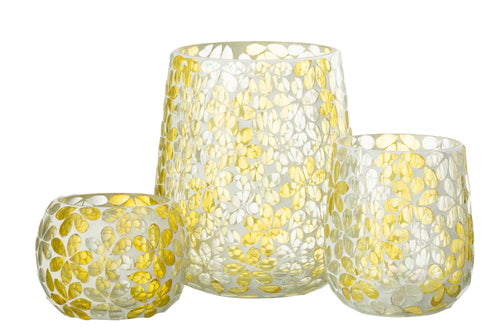 J-Line windlicht Bloemen - glas - geel/zilver - large - vtwonen shop