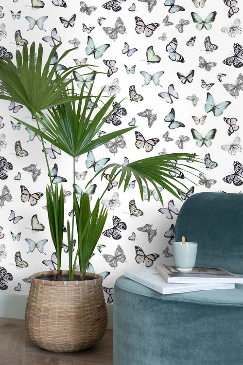 ESTAhome behang vlinders mintgroen en pastel paars - 53 cm x 10.05 m - 138875
