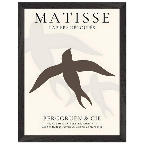Artfulprints Poster met Lijst Matisse - Birds silhouettes   - 30x40 cm - Bruin