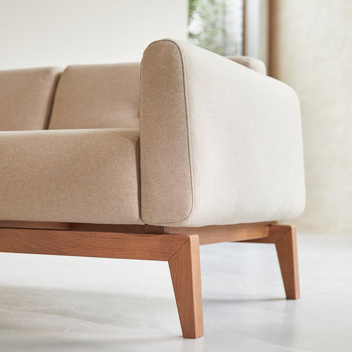 Tikamoon 2-zitsbank van massief eiken en ecru stof - Beige - vtwonen shop