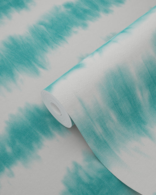 ESTAhome behang horizontale tie-dye shibori strepen turquoise 53 cm x 10.05 m 148687