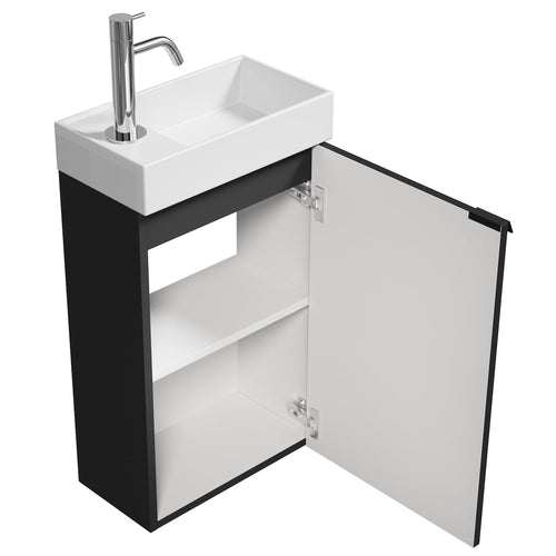 Badplaats Toiletmeubel Apollo 40 x 22 cm – Mat Zwart – Fonteinmeubel met Wastafel