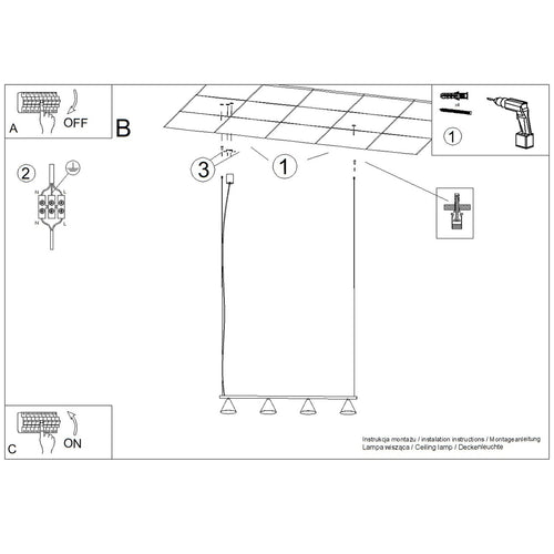 Sollux Lighting Kroonluchter NOX 4L zwart - 122x14x215cm