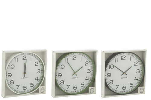 J-Line klok Rond - kunststof - groen/wit/zwart - large - 3 stuks - Ø 40 cm