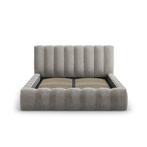 Cosmopolitan Design - Opbergbed met hoofdeinde Palma 200x140cm flueel lichtgrijs - 230x165x94cm