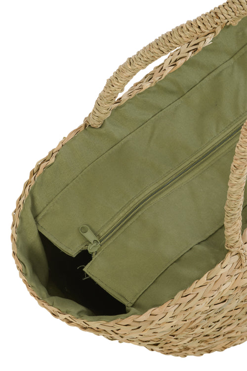 J-Line strandtas Blad - zeegras - naturel/olijfgroen