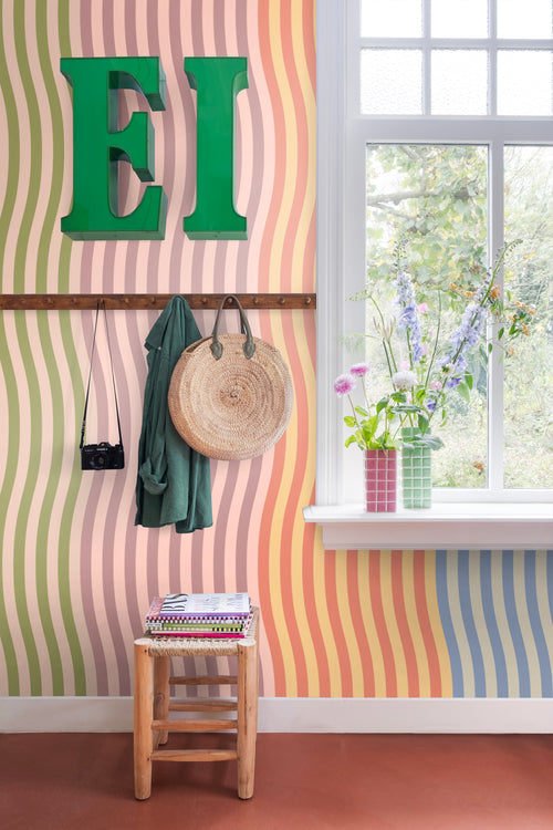 ESTAhome fotobehang zigzag motief roze, oranje en blauw - 300 x 279 cm - 159511 - vtwonen shop