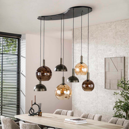 Giga Meubel Hanglamp Cluster - Bruin - 7-Lichts - 145x45x150cm