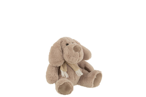 J-Line knuffel Hond + Sjaal Zittend - textiel - beige - medium