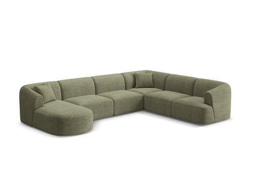 Cosmopolitan Design Modulaire panoramische hoekbank rechts Campi 7-zits, ribfluwelen mosgroen - 255x330x70cm
