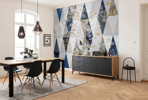 Sanders & Sanders fotobehang grafisch motief grijs en blauw - 300 x 280 cm - 611850