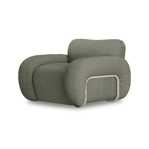 HKLIVING fauteuil Arc lounge – linen army green – frame sand - vtwonen shop