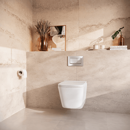 LOMAZOO hangtoiletset Linea - met inbouwreservoir & vierkante drukplaat - vierkant - chroom / wit