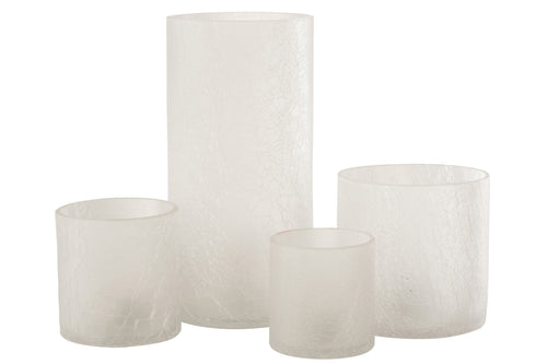 J-Line windlicht Cilinder Craquelé - glas - wit - extra large
