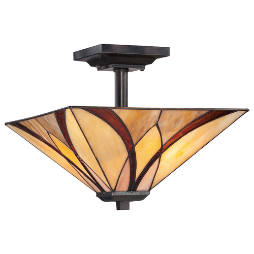 Elstead Asheville - 2-lichts semi-inbouw plafondlamp brons, Tiffany glas, E27