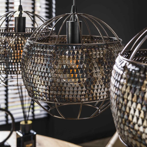 Giga Meubel Hanglamp Armor Open - Zwart/Bruin - 3-Lichts - 115x30x150cm