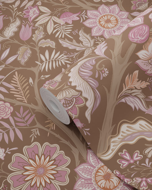 ESTAhome behang vintage bloemen mauve paars en vergrijsd groen - 50 x 900 cm - 131337 - vtwonen shop