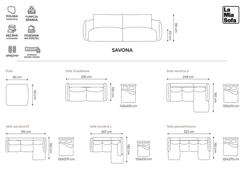 LaMiaSofa hoekbank rechts Savona - chenille stof - jeans - 242x162x90