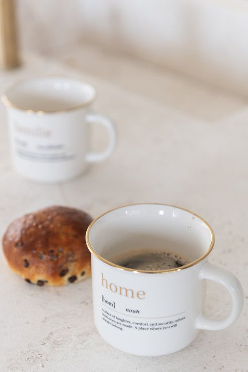 J-Line mok Boodschap Family Home - keramiek - goud - 2 stuks - vtwonen shop