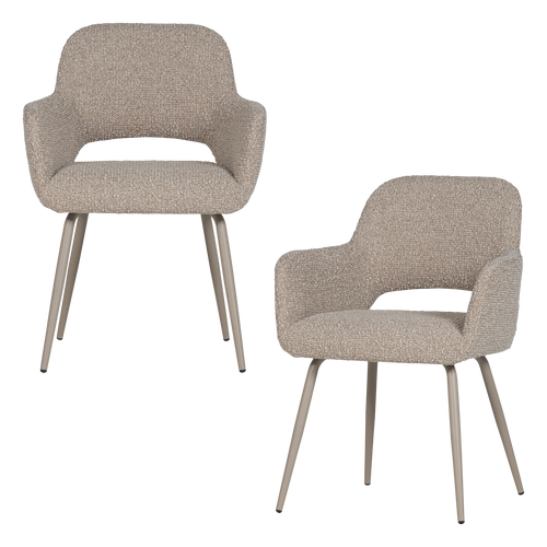 WOOOD eetkamerstoel Jenny - Bouclé - Zand Melange - Set Van 2 - 80x58x58