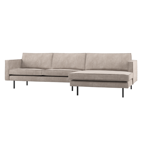 WOOOD chaise longue bank rechts Rodeo - Ribstof - Donkerzand - 85x300x155 - vtwonen shop