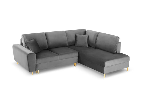 Cosmopolitan Design Converteerbare hoekbank rechts met opbergdoos Kyoto 5-zits, flueel, lichtgrijs - 194x243x88cm