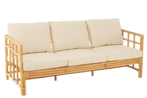 J-Line zetel Elise + kussen 3 Personen - rotan/textiel - naturel/wit - vtwonen shop