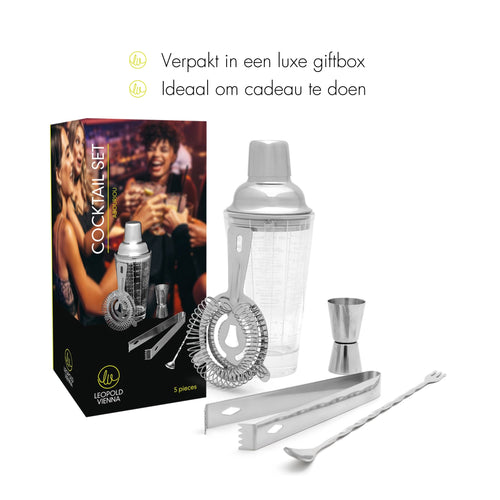 Leopold Vienna - Cocktail set Abouriou 5-delig (cocktail shaker, jigger/pipet, strainer, tang, barlepel) cadeau giftset - vtwonen shop