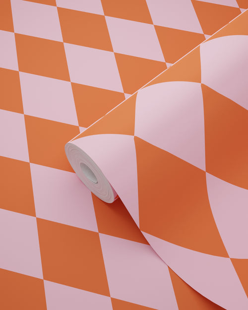 ESTAhome behang ruiten oranje en roze - 50 x 900 cm - 131602 - vtwonen shop